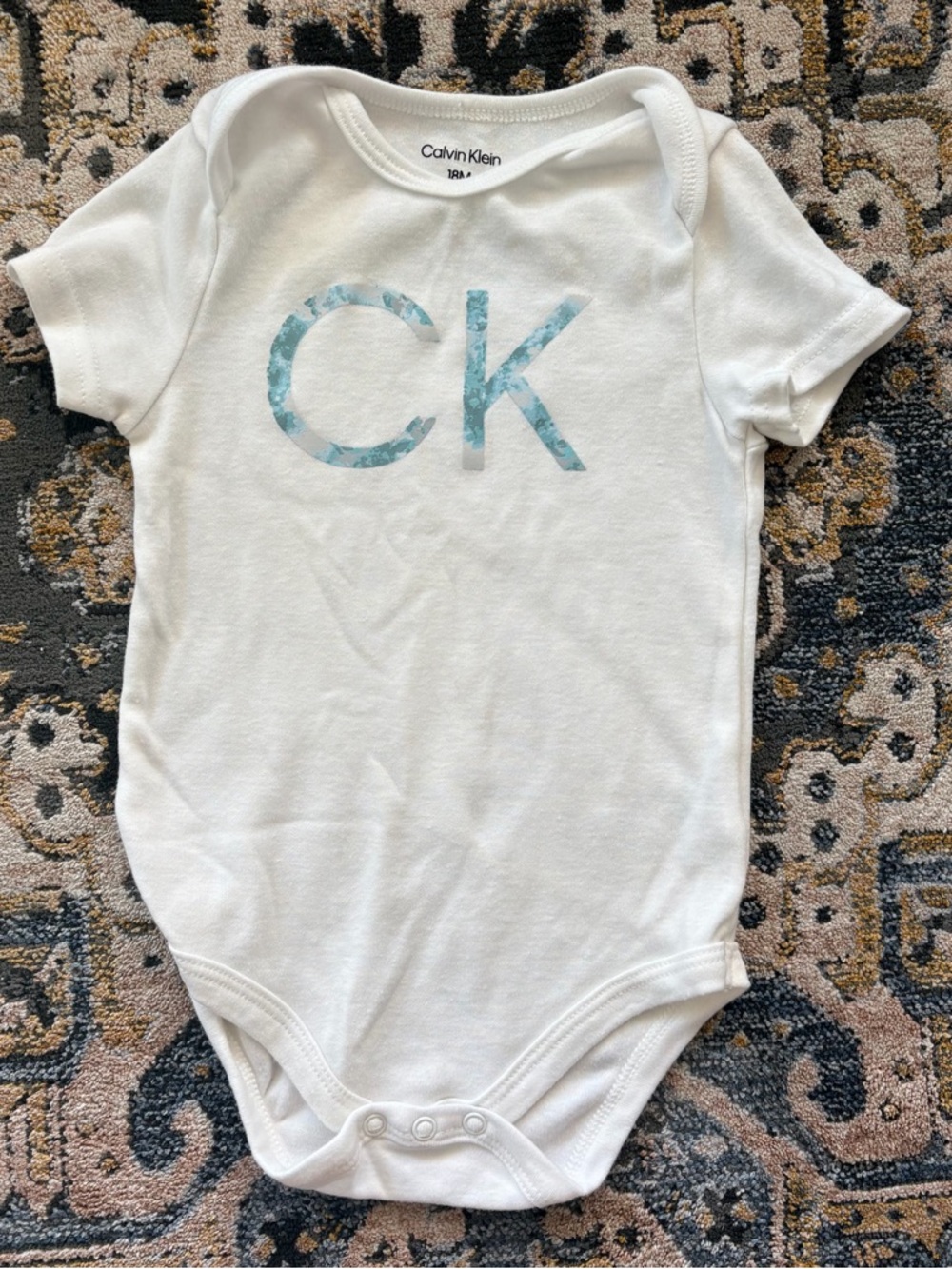 Calvin Klein White Baby Bodysuit with Blue CK Logo